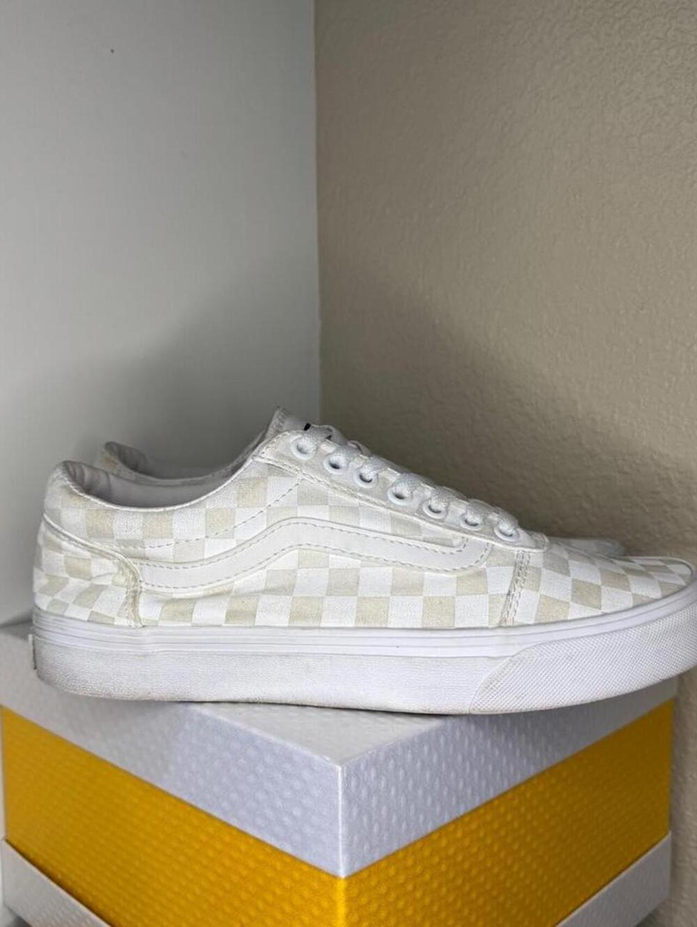 Vans white and cream checkerboard sneakers